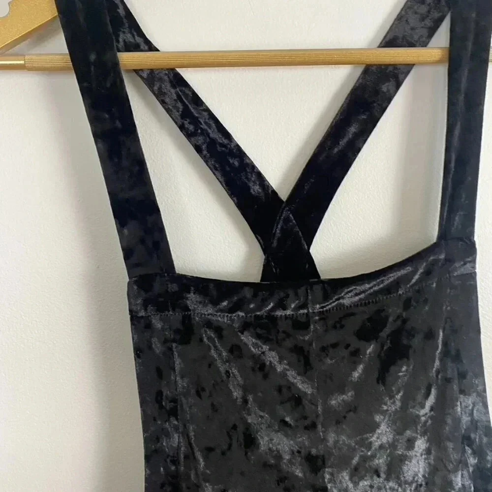 Urban Outfitters Black Velvet Velour Crop Overalls Jumpsuit